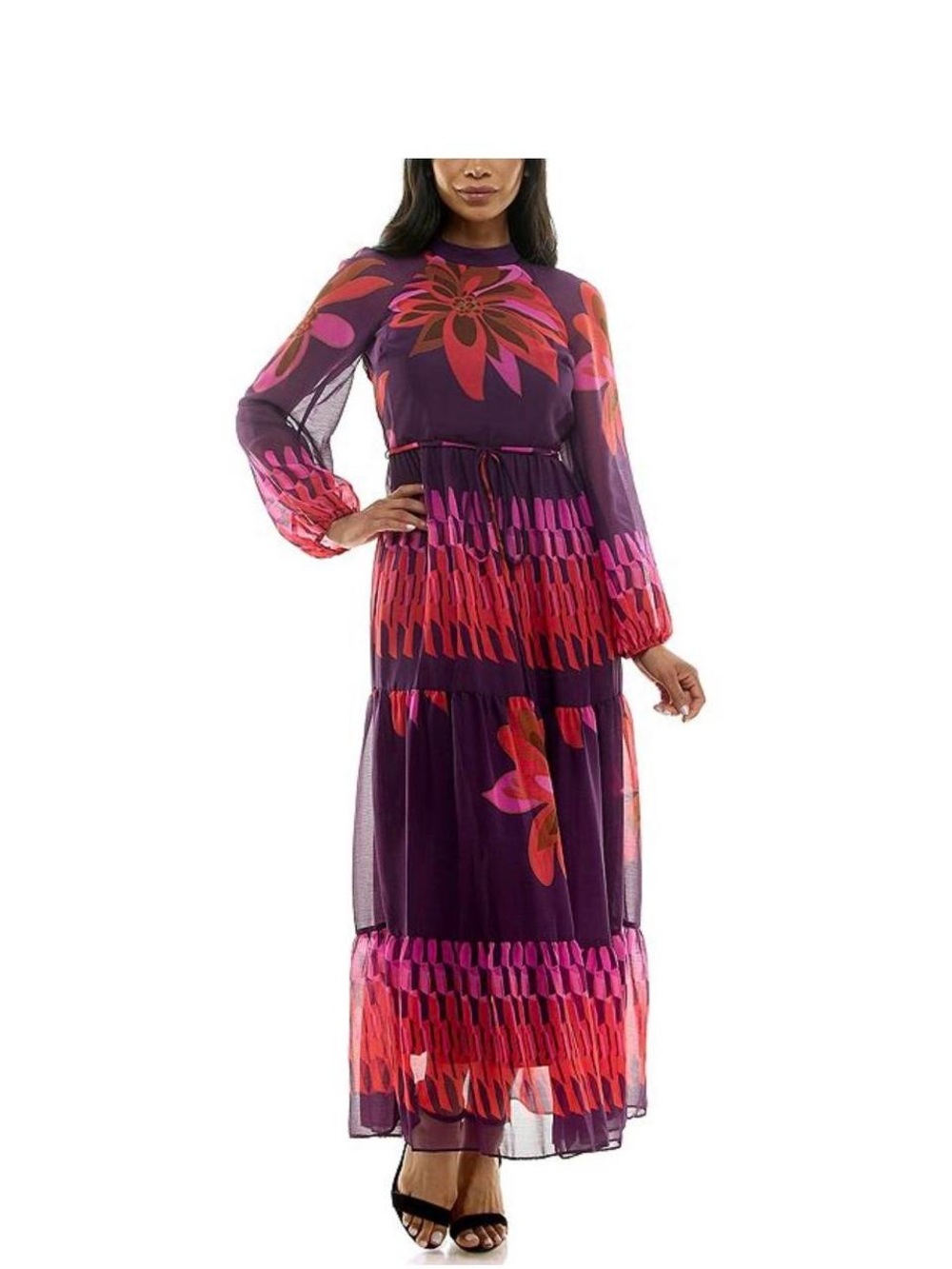 Purple Floral Long Sleeve Maxi Dress NWT
